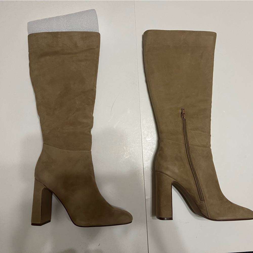 Steve Madden Women's Ally Knee High Block-Heel Dress Boots - Sand Suede